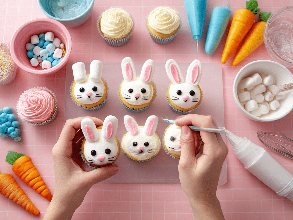 bunny-face-cupcakes-step.webp Decorating Easter bunny face cupcakes step-by-step
