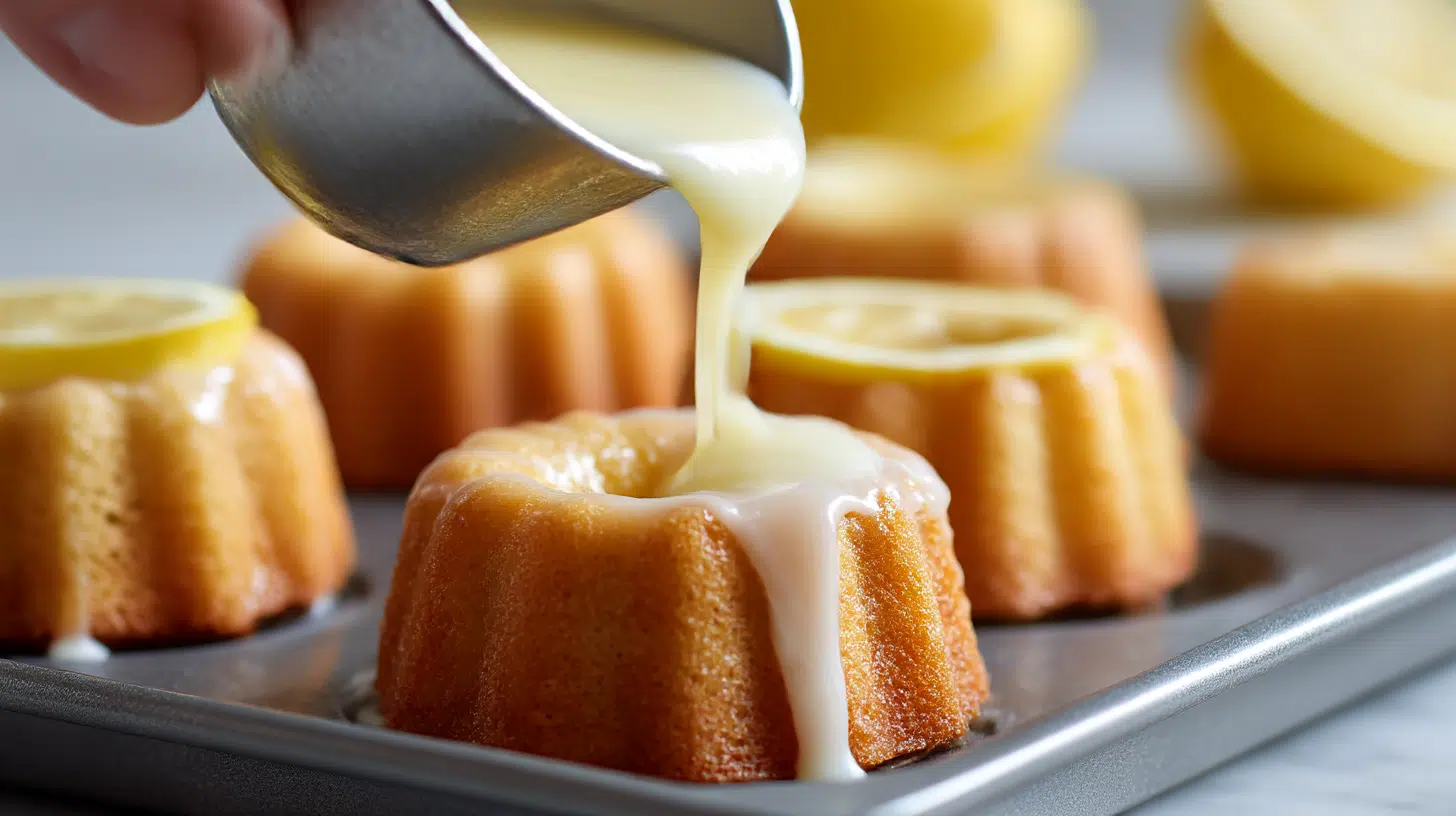 Glazing lemon mini bundt cakes – Easter dessert step