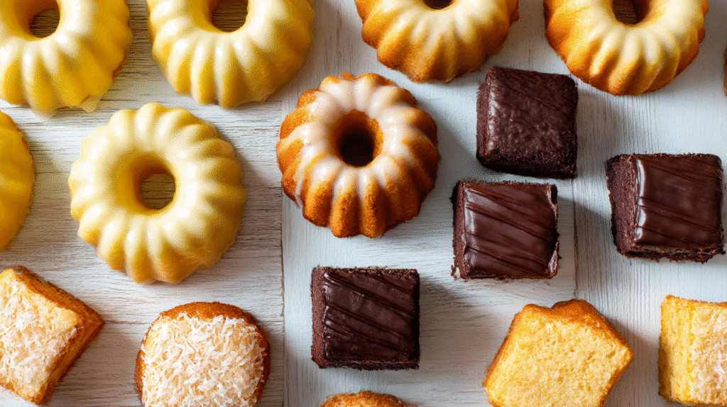 Good dessert to bring for Easter – close-up of mini bundt cakes and bars
