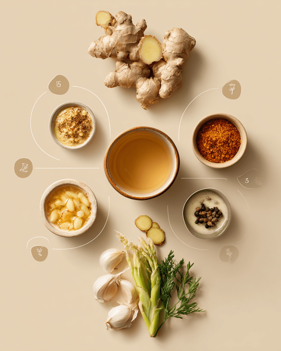 honey-fermented-ginger-recipe-jar. Visual icons showing top 5 uses of fermented ginger