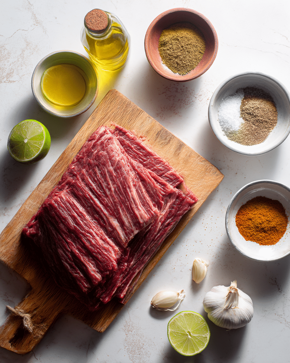skirt-steak-taco-ingredients skirt steak taco ingredients on kitchen counter