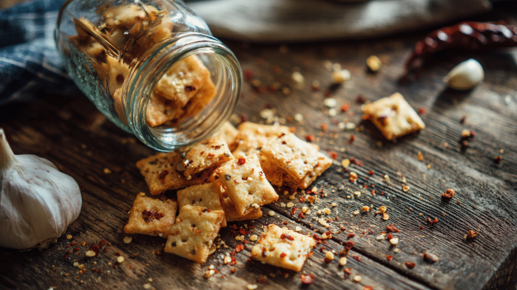 Firecracker Saltine Crackers in jar with spices