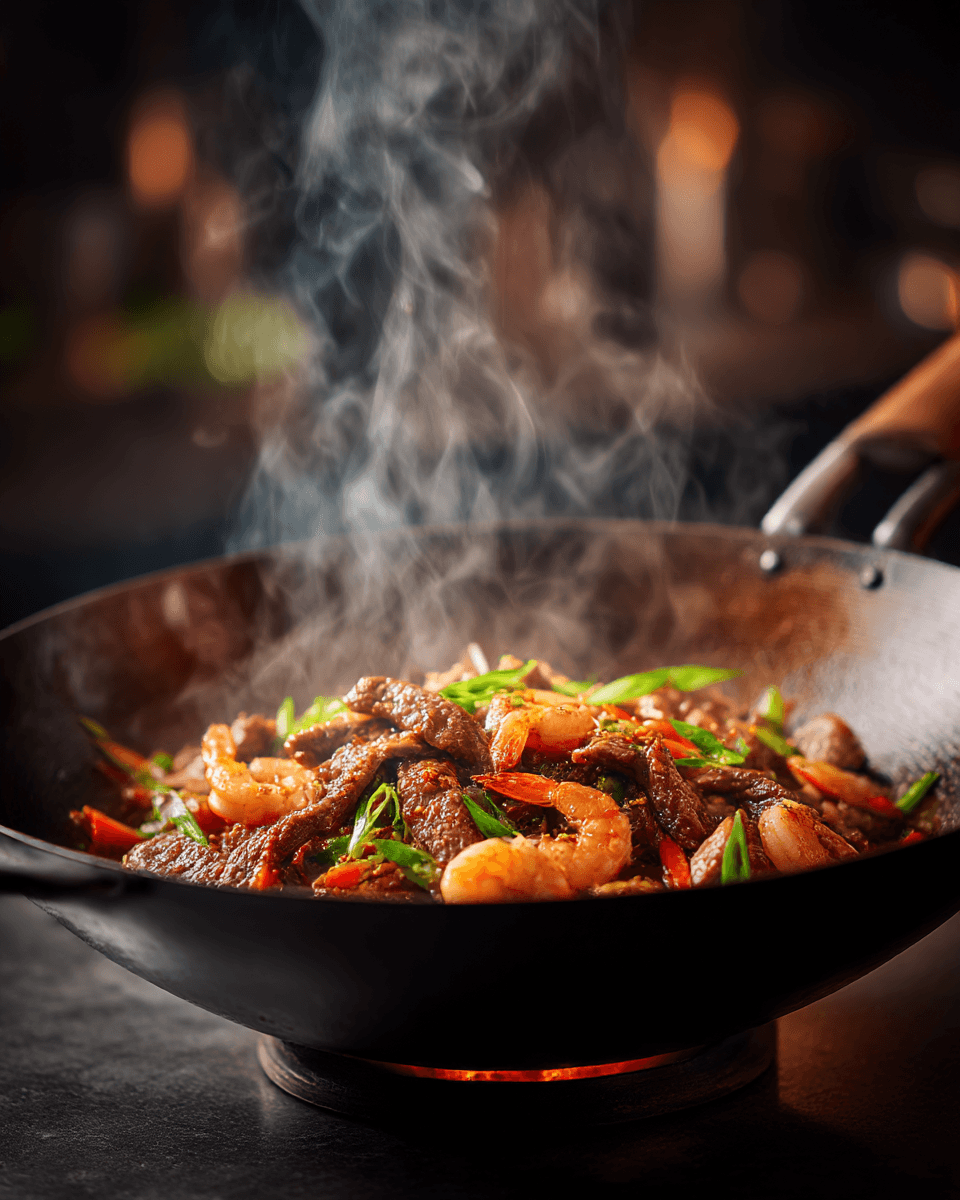 firecracker-steak-shrimp-panda-express-stirfry.-2cc8-42f7-a3ea-d7909834dc7c_0 firecracker steak and shrimp Panda Express being stir-fried