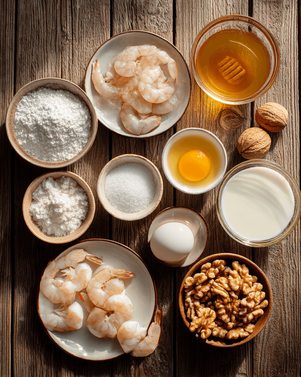  ingredients for panda express honey walnut shrimp on table