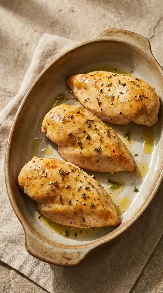 Fail proof chicken recipe baked in the oven with juicy chicken breasts and herbs