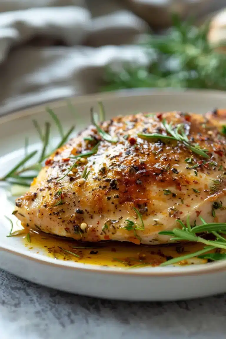 Simple juicy chicken dinner with golden pan-seared chicken breast